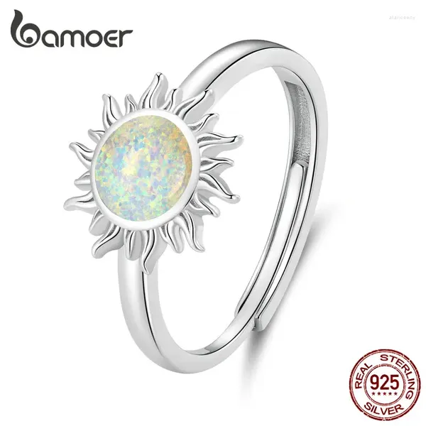 Cluster Ringe Bamoer 925 Sterling Silber Opal Sonne Öffnung Ring Apollo Einstellbar Für Frauen Party Geburtstag Geschenk Feine Schmuck BSR398