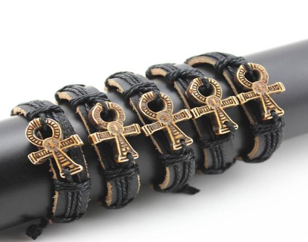 Lote inteiro 12 PCS Homens Mulheres039s Pulseiras de Couro Egípcio Ankh Tecidos à Mão Envoltório Pulseiras de Cânhamo Presentes MB765371594