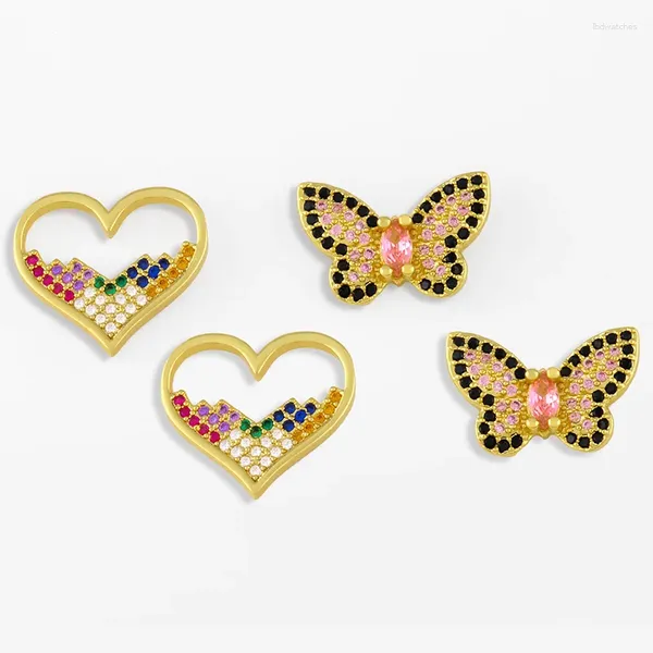 Orecchini a bottone FLOLA Cute Micro Pave Butterfly per donna Cuore multicolore Gioielli all'ingrosso Regali di San Valentino Ersw13