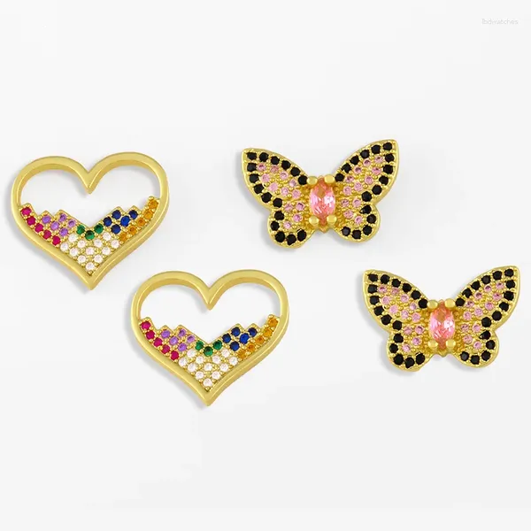 Brincos FLOLA Bonito Micro Pave Borboleta Para Mulheres Multicolor Coração Atacado Jóias Presentes de Dia dos Namorados Ersw13