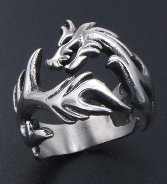 Anel de dragão de aço inoxidável 316l masculino vintage de alta qualidade estilo chinês joias da moda presente de festa clássico 1264994996