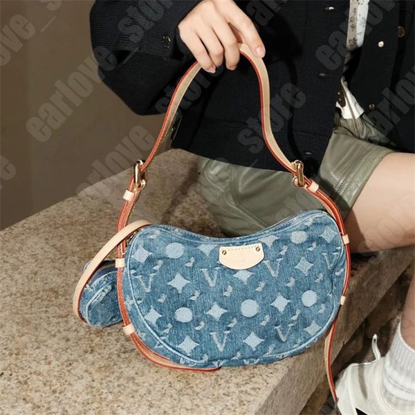 Женская дизайнерская сумка с круассаном, сумки через плечо, наборы из 2 предметов, 24ss, джинсовые сумки-хобо, коричневые, синие джинсы, большая сумка, гороховая сумка на плечо