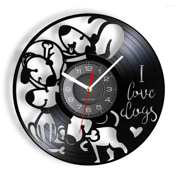 Wanduhren „I Love Dogs Clock Puppies Record Dog Pet Owner Doggy Art Decor Breed Geschenk für Tierliebhaber