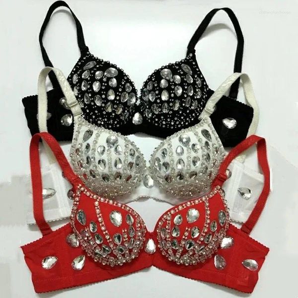 Abbigliamento da palco Ballerino sexy Cristalli Reggiseno Costumi Perline Intimo Cantante femminile Abbigliamento da discoteca Danza Nero Rosso Bianco Pietra preziosa