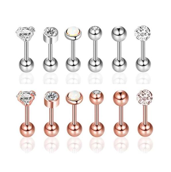 Argento oro rosa opale zircone trago piercing elica bilanciere orecchini lage corpo gioielli Diath per uomo9860853