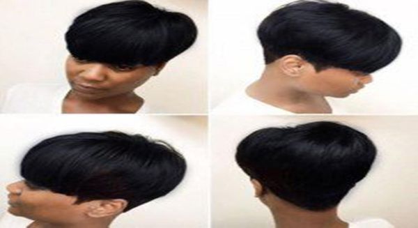 Não processado cabelo humano curto pixie corte preto penteados máquina feita perucas para mulheres perucas brasileiras moda wigs8115506