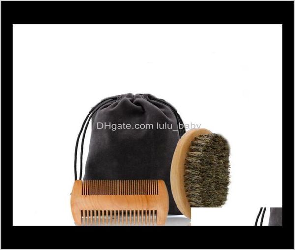 Escovas Cuidados Ferramentas de estilo Produtos de cabelo Drop entrega 2021 Escova de cerdas de javali Kit de pente de barba artesanal para homens bigode com clo6046306