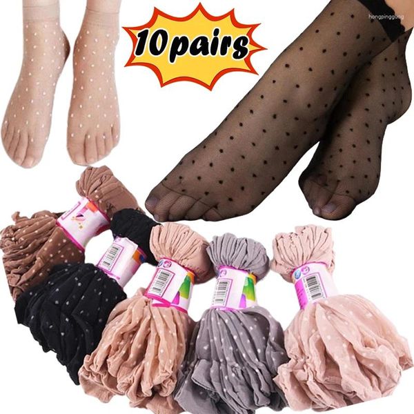 Frauen Socken Seide Dot Knöchel Kurze Sox Elastische Spitze Nylon Mode Transparent Ultradünne Weibliche Mesh Nicht-Slip Bottom Splice socke