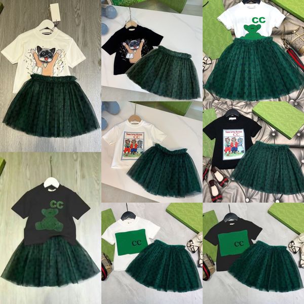 Luxus Kinder T-shirt Schleier Kurz Mode Designer Sommer Nette Baby Kleidung Kinder Kurzarm Jungen Mädchen Sets Kleidung Anzüge Baumwolle kleid Größe 90-160 U78J #