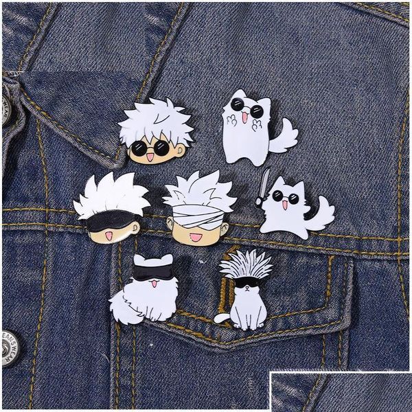 Pins broches pinos broches jujutsu kaisen esmalte pino dos desenhos animados animais gato personalizado metal chapéu lapela roupas mochila jóias amigos fã dhf23