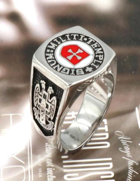 Novo masculino cavaleiros de ferro templário cruz prata mason banda maçônica anel de aço inoxidável vintage mason jóias anéis para homem wom8490243
