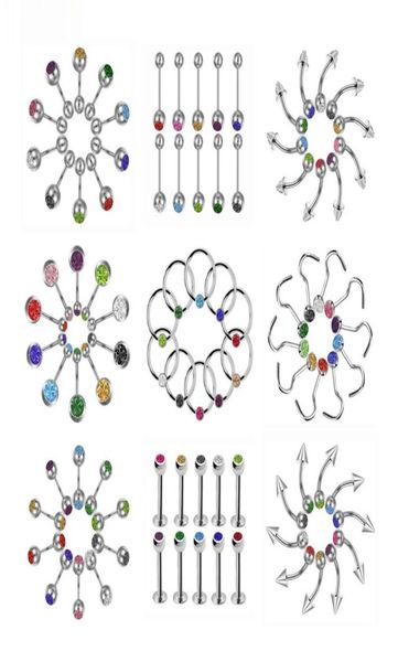 120 pz / lotto anelli per ombelico curvo orecchio lage elica trago piercing anello al naso labbro piercing al sopracciglio bilanciere industriale gioielli per il corpo1170568