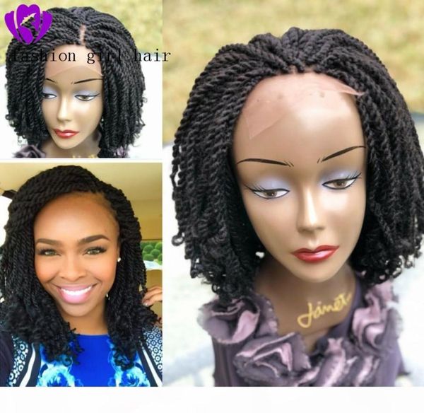 Модные короткие плетеные парики для чернокожих женщин, парики с косичками, синтетический парик спереди с волосами ребенка, короткий парик с вьющимися 8524425