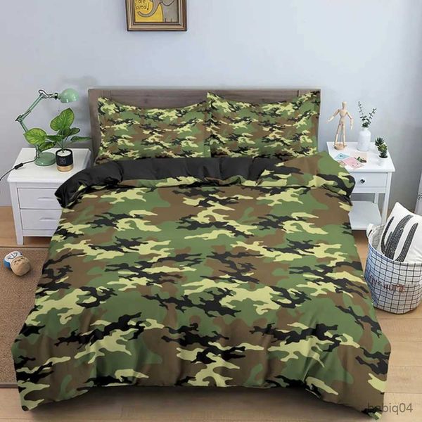 Set di biancheria da letto Set di biancheria da letto moderno mimetico 3D Fashion Green Camo Biancheria da letto Doppia Queen King Full Size Copripiumino soldato 3pz per ragazzi adolescenti