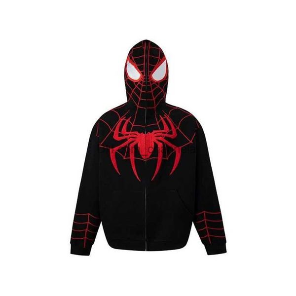 Felpe con cappuccio da uomo Felpe Y2k Emo Abbigliamento da strada da donna Spider Web Felpa con cappuccio con cerniera rossa Grunge Extra Large Gothic Harajuku Alt Jacket T240217