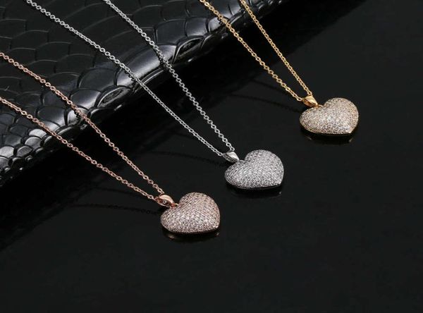 ciondoli moda a forma di cuore con diamante pieno clavicola dolce ragazza amore tridimensionale collana in zirconio di rame4354750