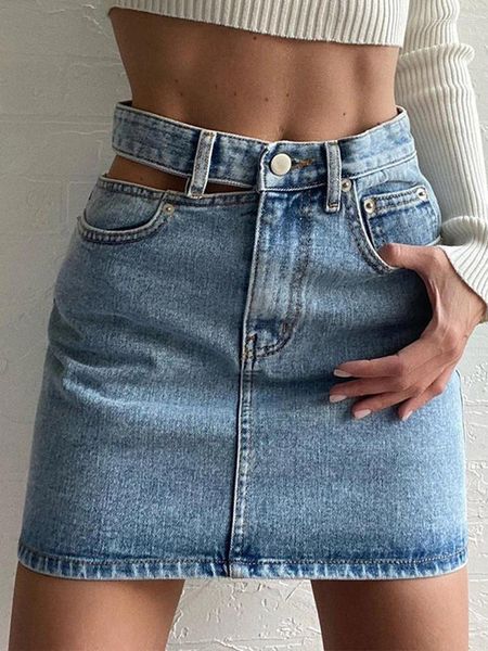 Saias mulher cintura alta oco lavado denim verão saia assimétrica botão mini senhoras moda streetwear curto 2024