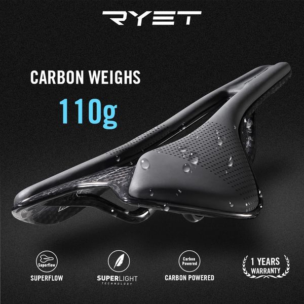 Ryet selim de bicicleta super leve, assento de bicicleta de corrida de carbono completo 7x9mm 7x7mm trilho superflow estrada mtb almofada de assento peças de ciclismo 240131