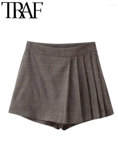 Shorts femininos fãs moda mulheres saias zíper cintura alta plissada skorts solto feminino calça curta 2024 outono y2k