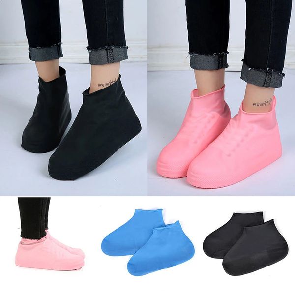 Preto impermeável sapatos de chuva cobre 1 par reutilizável látex antiderrapante borracha chuva bota overshoes sapatos acessórios tamanho sml 240201