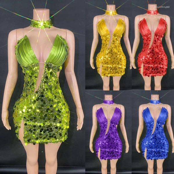 Bühnenkleidung 5 Farben Pailletten Abendkleid Frauen Party Prom Kleider Geburtstag Feiern Outfit Dj Gogo Tanzkostüm XS7401