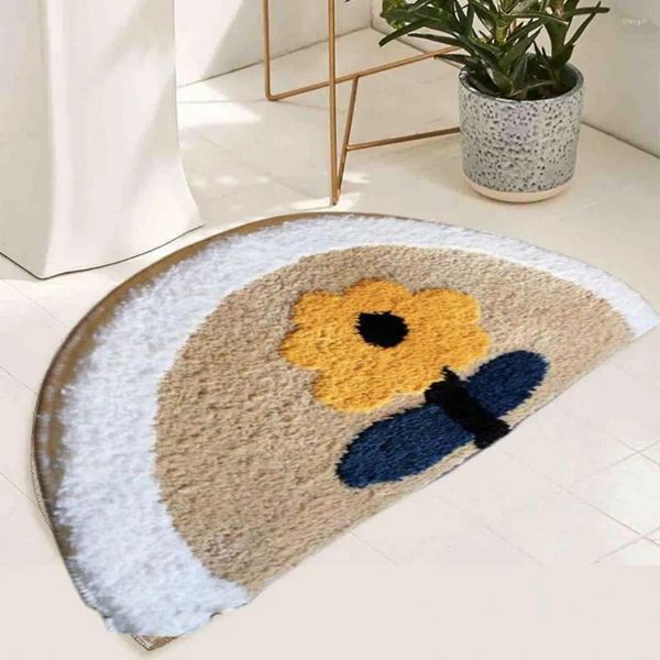 Tapetes porta tapete boho flor dos desenhos animados panda padrão semicírculo piso grosso absorvente de água antiderrapante tapete de banheiro para chuveiro cozinha