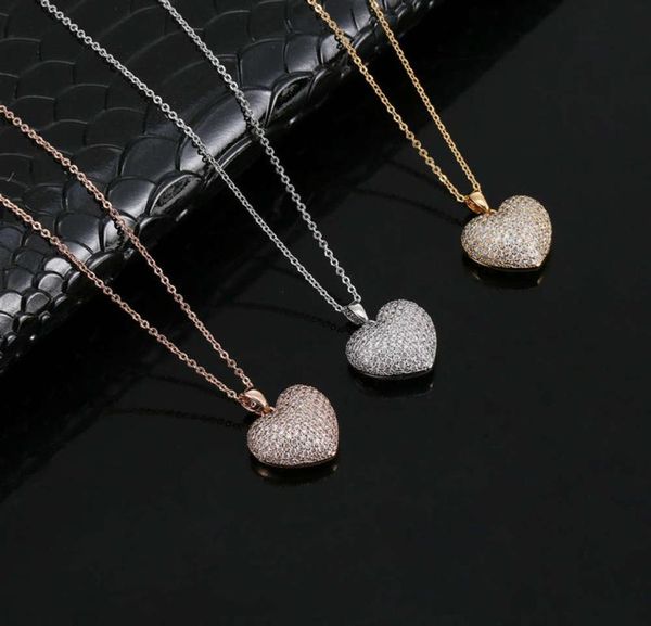 ciondoli moda a forma di cuore con diamante pieno clavicola dolce ragazza amore tridimensionale collana in zirconio di rame8451365