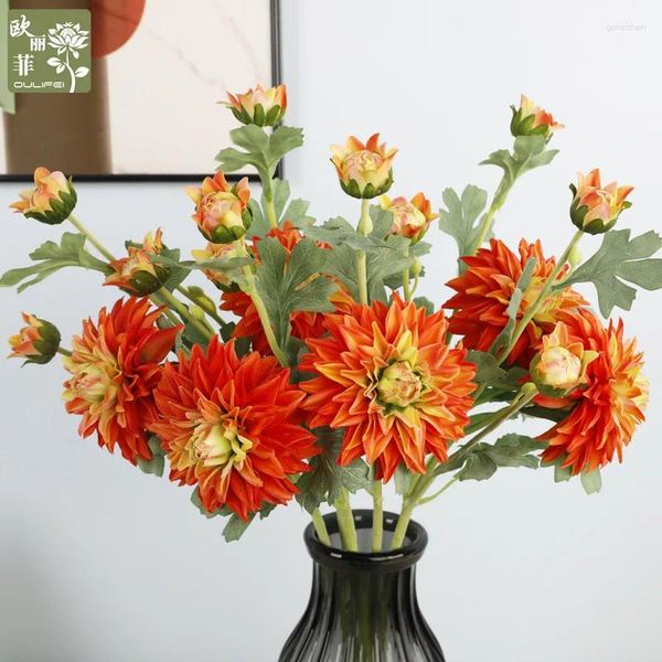 Dekorative Blumen Berührung 3 Kopf Dahlia Single Stick Innenhause Blumenarrangement Dekorationen Hochzeit Dekoration Feuchtigkeitsspendende künstliche Feuchtigkeit