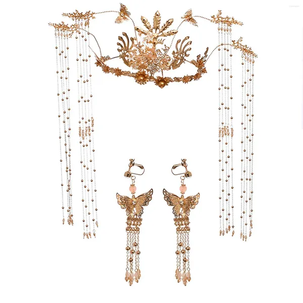 Halskette Ohrringe Set Haarschmuck für Mädchen Chineses Vintage Stil Stabiler Griff Kopfschmuck Chinesisches Hanfu Cosplay Kostüm