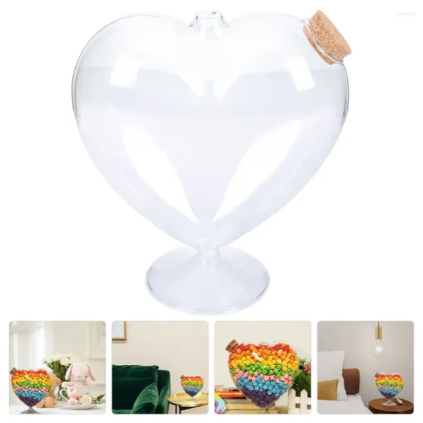 Vorratsflaschen Home Candy Jar Glashalter Behälter Transparenter Snack mit Korkkappen Trockenfruchtkanister Herzförmige Gläser