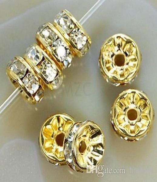 8mm espaçador de cristal branco metal banhado a ouro rondelle strass contas soltas para fazer jóias diy contas ajuste pulseira j353567456943