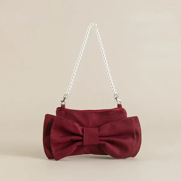 Sacos de noite MBTI bonito vermelho mulheres bolsa de ombro lona arco vintage lolita jk pequena moda crossbody casual pérola elegante bolsa feminina