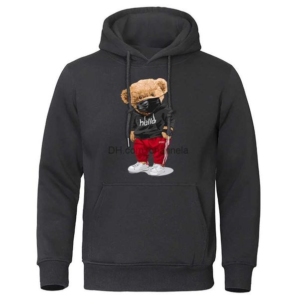 Felpe con cappuccio da uomo Felpe casual in pile Maschera sportiva Stampa con orso Felpa con cappuccio Pullover uomo Comodo caldo autunno Abbigliamento oversize allentato uomo Felpa con cappuccio Hip Hop T240217