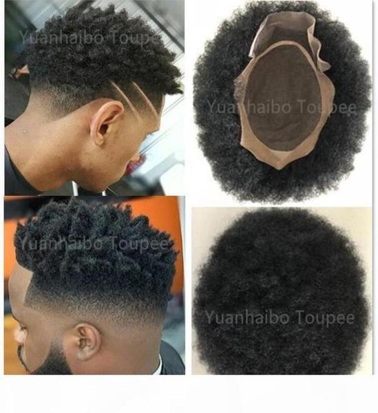 Afro Curl Echthaar Toupet schwarze Farbe kurze indische Remy Haar Ersatz Herren Perücke Haarteil Toupet für schwarze Männer 9547129