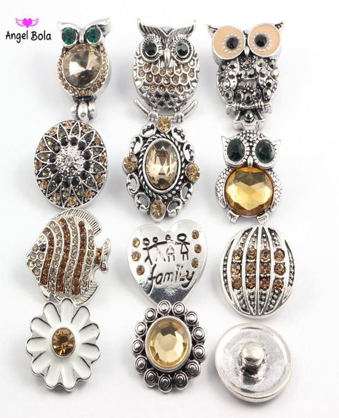 Всего 50 шт., высокое качество, смешанные стили, модные 18 мм металлические пуговицы со стразами, подходят для кусочков нусы, имбирный браслет, ожерелье e7487056