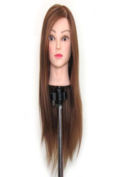 Cabeça de manequim para treinamento de cabeleireiro, cabelo marrom, modelo de prática, suporte de braçadeira, cabeça de manequim sintética 3708387