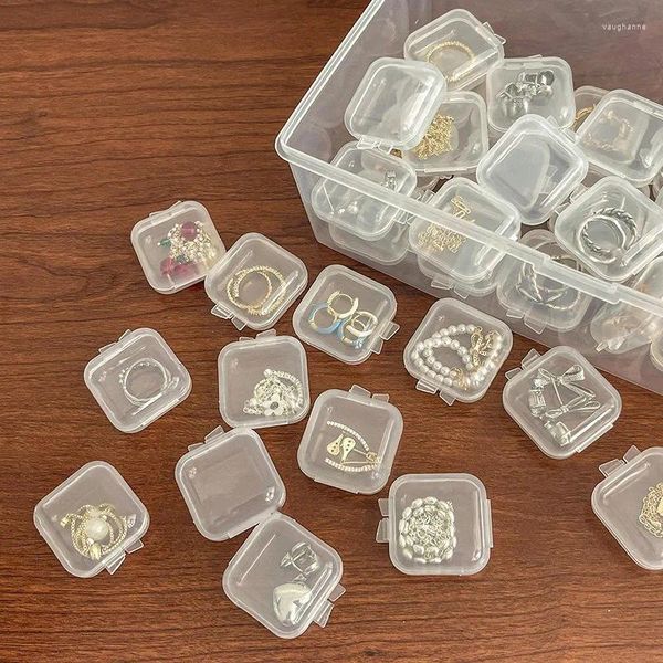 Bolsas de jóias mini caixa de armazenamento de plástico quadrado transparente flip portátil recipiente titular brincos pequena embalagem caso de exibição