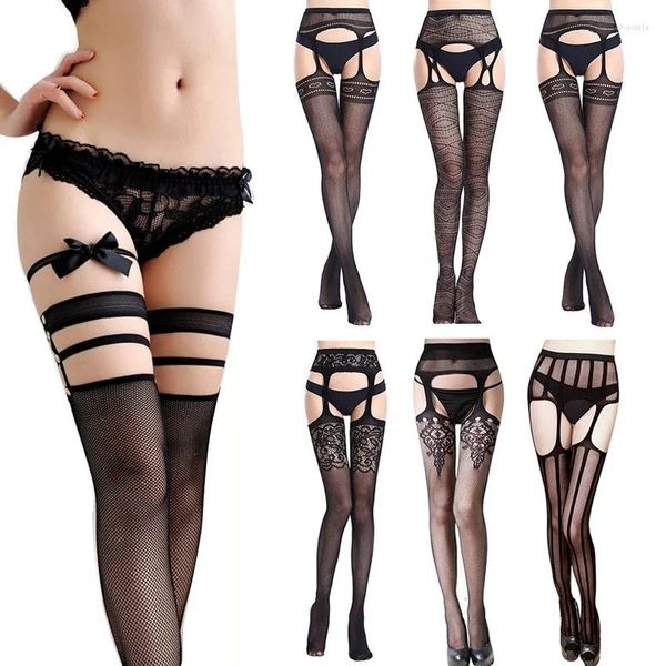 Frauen Socken Sexy Dessous Aushöhlen Strumpfhosen Spitze Strümpfe Weibliche Oberschenkel Hohe Fishnet Stickerei Transparente Strumpfhosen Streifen