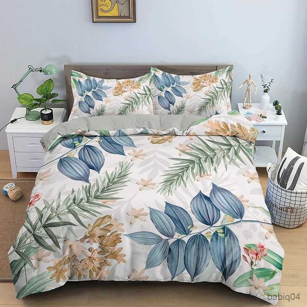 Conjuntos de cama Pintura a óleo Flores Rei Rainha Conjunto de cama Colorido Floral Capa de edredão Rosa Rosa Folhas Quilt Cover Poliéster Consolador Capa