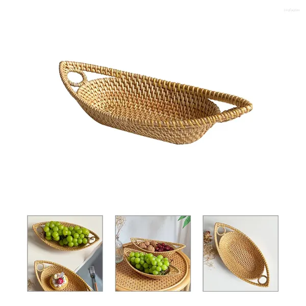 Set di stoviglie Cesto intrecciato Vassoio da cucina in rattan imitazione Frutta secca Conservazione del pane Viti autunnali Decorazione di compleanno per ragazza