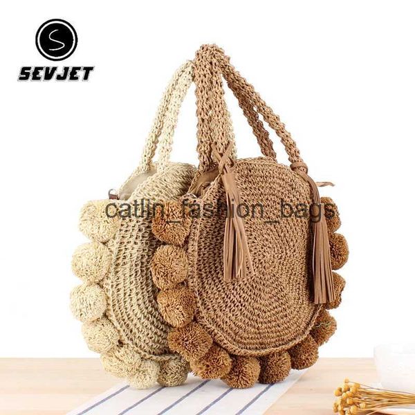 Umhängetaschen Runde Strohtasche Böhmische Quaste Rattan Frauen Handtasche Gewebte Umhängetasche Designer Ball Sommer Strand Geldbörse JYY033H24217