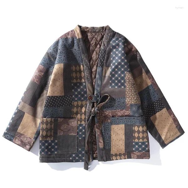 Jaquetas masculinas inverno retro estilo étnico camurça taoist robe jaqueta de algodão para homens e mulheres solto cardigancotton casaco