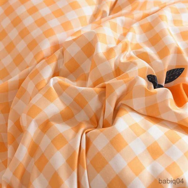 Conjuntos de roupas de cama Ins Inseris Orange Pickerboard Cover Capas de lençóis planos Twin Tamanho duplo de tamanho duplo rosa Cama de cama azul Conjunto de casas para crianças adultos