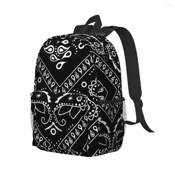 Zaino personalizzato nero modello bandana donna uomo moda bookbag per borse stile paisley della scuola universitaria