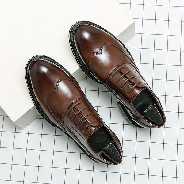 Anzugschuhe Herren Business Derby Leder mit spitzer Spitze Dicke Sohle Langlebig und rutschfest PU Schwarz Braun Größen 38-46