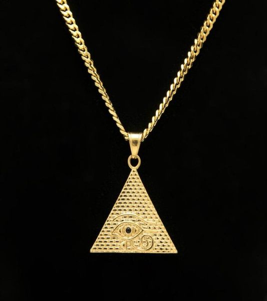 Gioielli in acciaio inossidabile a forma di triangolo Collana con pendente Occhio di Horus dell'antico Egitto placcato in oro con catena 27 297P8952899