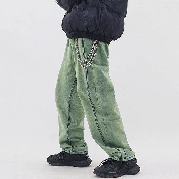 Jeans da uomo Hip Hop invecchiato colore fritto taglio artigianale