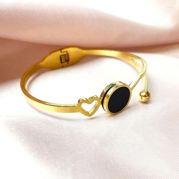 Bracciale rigido 18K Love Heart disco zircone braccialetti placcatura in acciaio al titanio braccialetto cavo versatile da donna regalo di gioielli per feste