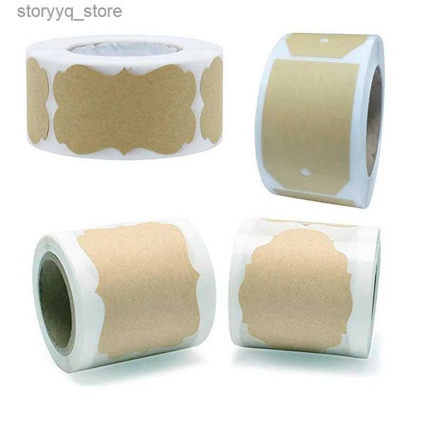 Etiket Etiketleri 250pcs/Roll Boş Kraft Kağıt Etiket DIY El Yapımı Fırında Mühür Çıkartma Düğün Hediyesi Etiket Kavanoz Cam Şişe Kırtasiye Sticker Q240217