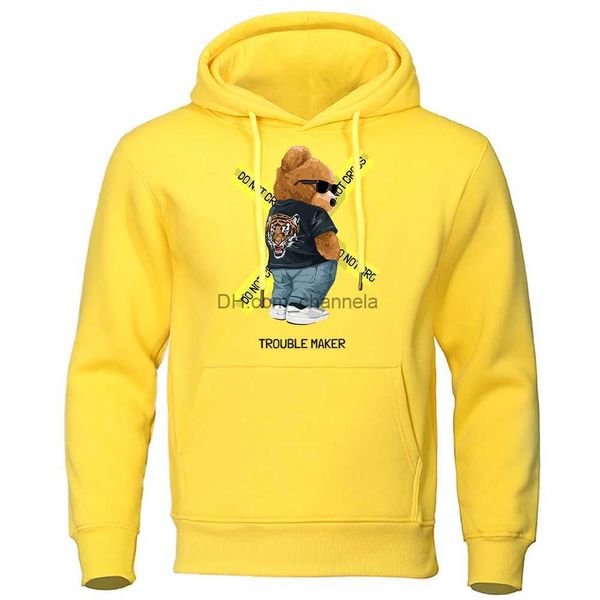 Hoodies masculinos moletom Mr. Teddy Bear com óculos escuros Trouble Maker Casual Homens Hoodies Treino Harajuku Casual Streetwear Moda Masculina Moletom T240217